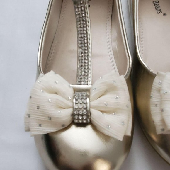 Jelly Beans Girls Gold Metallic Ankle T-Strap Bida Ballet Flat Shoes Size 2 - Picture 8 of 10